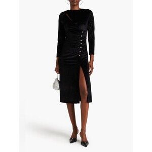 Sandro Black Sparkly Velour Vaness Midi Dress 8